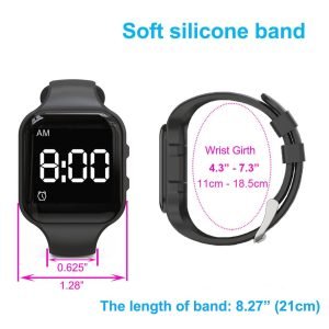 Vibrating Alarm Watch Waterproof Wake Up Watch Silent Medical Reminder Watch - with Timer and 15 Daily Alarms (Black) - Image 3