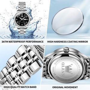 Watches Date and Day Watches with Silver Gold Stainless Steel - Image 6