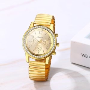Quartz Watch Gold Plated Stretch Band Wristwatch - Image 4