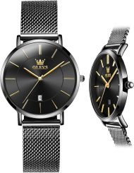 Women's Watch, 6.5mm Ultra-Thin Big Face Business Casual Ladies Watch, Japanese Quartz Female Dress Watch with Date Mesh Bracelet Waterproof