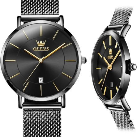 Women's Watch, 6.5mm Ultra-Thin Big Face Business Casual Ladies Watch, Japanese Quartz Female Dress Watch with Date Mesh Bracelet Waterproof