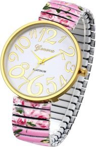 Women's Easy Reader Watch: Printed Super Large Clear Number Stretch Wrist Watch Elastic Strap Watches for Women Waterproof Ladies Wristwatch