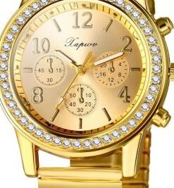 Quartz Watch Gold Plated Stretch Band Wristwatch
